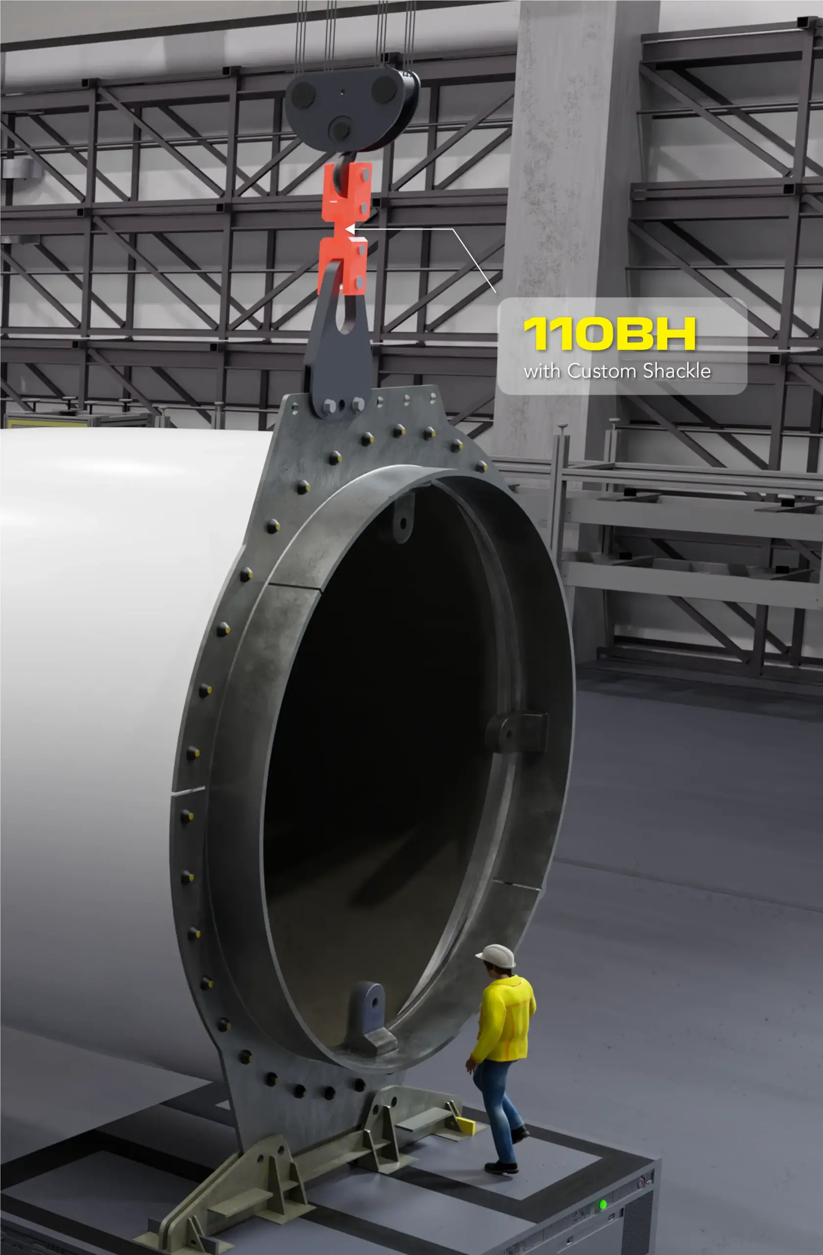 Load cell weighing solution for wind turbine blades.